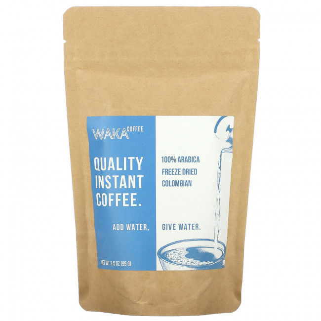 Waka Coffee, Растворимый кофе из 100% арабики, сублимированный колумбийский, средней обжарки, 99 г (3,5 унции) Waka Coffee, Растворимый кофе из 100% арабики, сублимированный колумбийский, средней обжарки, 99 г (3,5 унции)