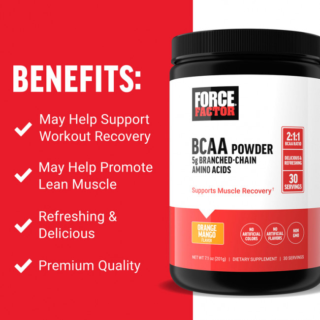 Force Factor, BCAA в порошке, со вкусом апельсина и манго, 201 г (7,1 унции) Force Factor, BCAA в порошке, со вкусом апельсина и манго, 201 г (7,1 унции)