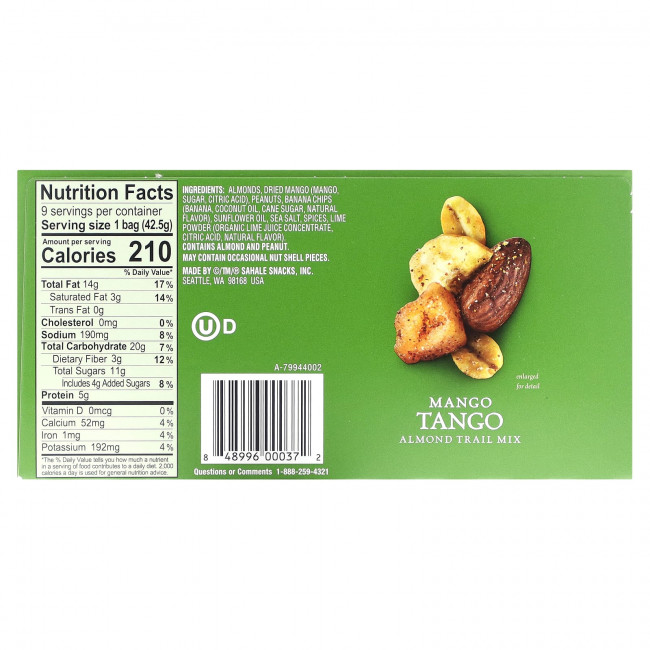 Sahale Snacks, Смесь манго и танго с миндалем, 9 пакетиков по 42,5 г (1,5 унции) Sahale Snacks, Смесь манго и танго с миндалем, 9 пакетиков по 42,5 г (1,5 унции)