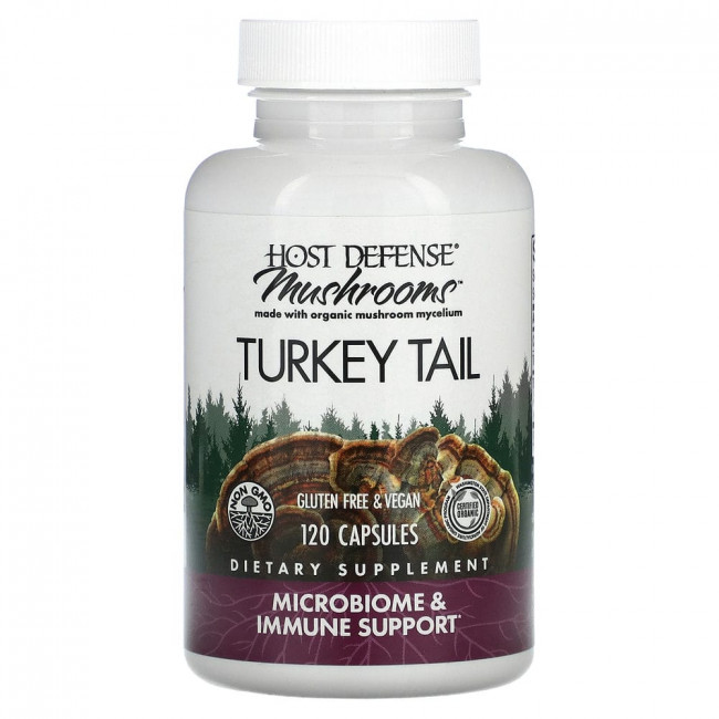 Fungi Perfecti, Host Defense, грибы, трутовик разноцветный, поддержка иммунной системы, 120 вегетарианских капсул