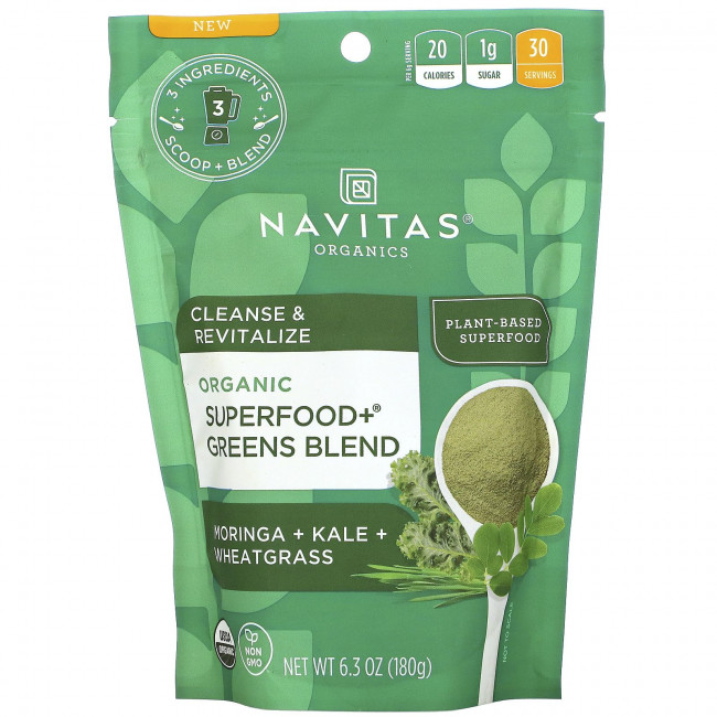 Navitas Organics, Organic Superfood+ Greens Blend, Moringa + Kale + Wheatgrass, 6.3oz (180 g) Navitas Organics, Organic Superfood+ Greens Blend, Moringa + Kale + Wheatgrass, 6.3oz (180 g)