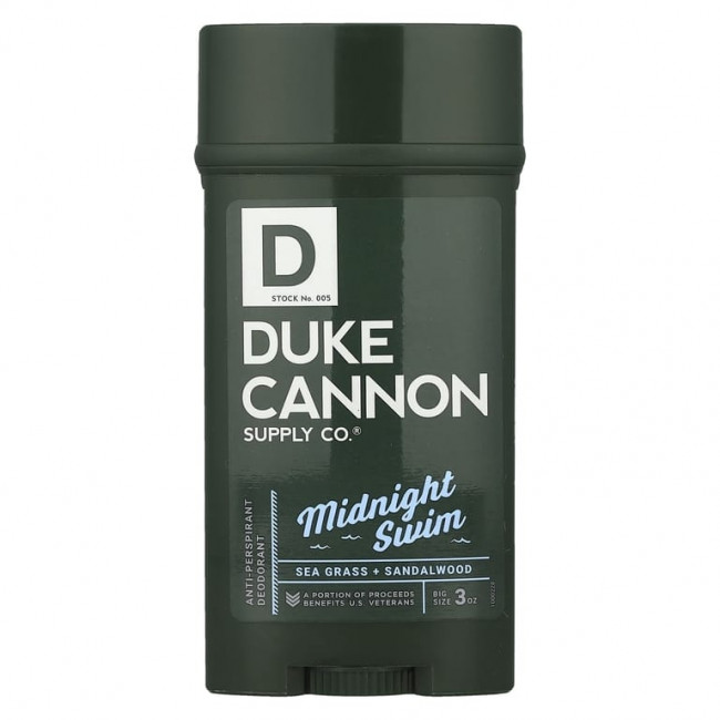 Duke Cannon Supply Co., Дезодорант-антиперспирант, Midnight Swim, морская трава и сандал, 85 г (3 унции) (Товар снят с продажи) Duke Cannon Supply Co., Дезодорант-антиперспирант, Midnight Swim, морская трава и сандал, 85 г (3 унции) (Товар снят с продажи)