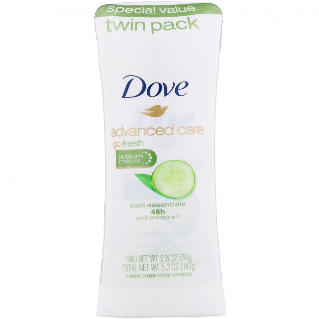Dove, Advanced Care, дезодорант-антиперспирант, свежесть, набор из 2 шт. по 74 г (2,6 унции) Dove, Advanced Care, дезодорант-антиперспирант, свежесть, набор из 2 шт. по 74 г (2,6 унции)