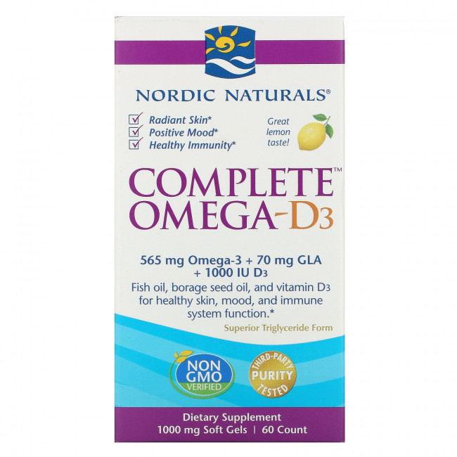 Nordic Naturals, Комплекс Омега-D3, лимон, 500 мг, 60 мягких таблеток Nordic Naturals, Комплекс Омега-D3, лимон, 500 мг, 60 мягких таблеток