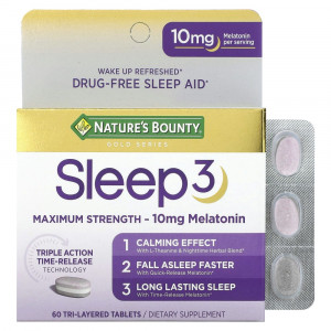 Nature's Bounty, Sleep 3, эффективное средство для улучшения качества сна, без наркотических веществ, 60 трехслойных таблеток