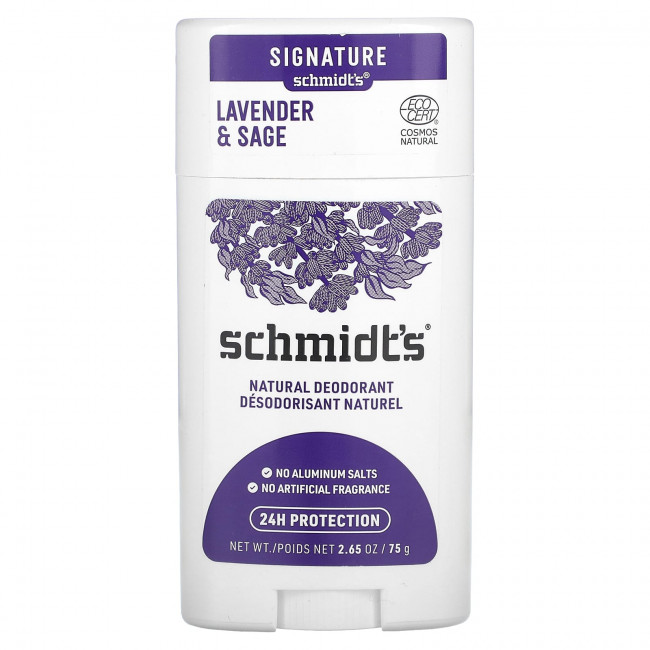 Schmidt's, Натуральный дезодорант, лаванда и шалфей, 75 г (2,65 унции) Schmidt's, Натуральный дезодорант, лаванда и шалфей, 75 г (2,65 унции)