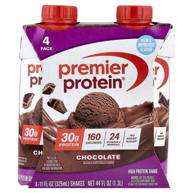 Premier Protein, высокопротеиновый коктейль, шоколадный вкус, 4 шт. по 325 мл (11 жидк. унций) Premier Protein, высокопротеиновый коктейль, шоколадный вкус, 4 шт. по 325 мл (11 жидк. унций)