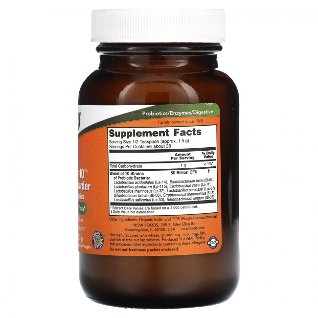 NOW Foods, Пробиотик-10, порошок, 50 миллиардов, 57 г (2 унции) NOW Foods, Пробиотик-10, порошок, 50 миллиардов, 57 г (2 унции)