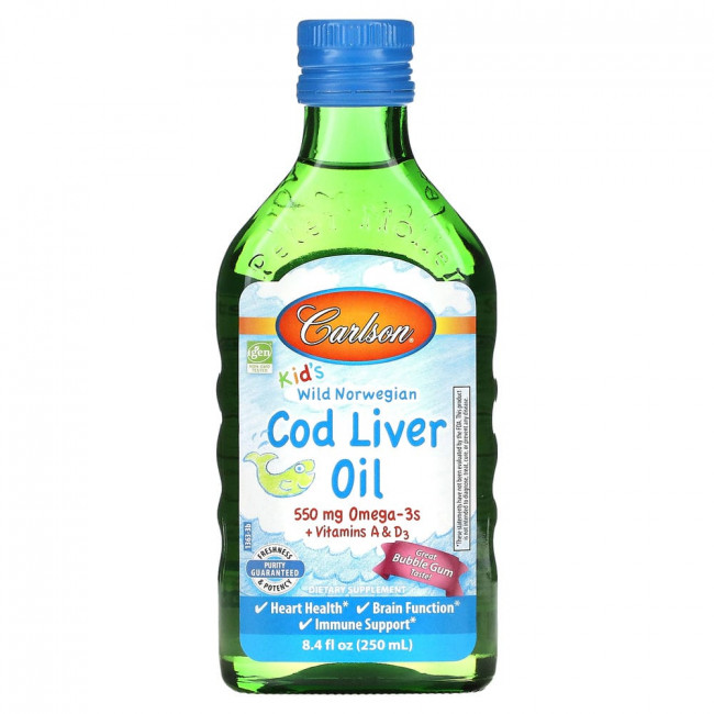 Carlson Labs, Масло печени дикой норвежской трески, для детей, со вкусом жвачки, 250 мл (8,4 жидк. унции) Carlson Labs, Масло печени дикой норвежской трески, для детей, со вкусом жвачки, 250 мл (8,4 жидк. унции)