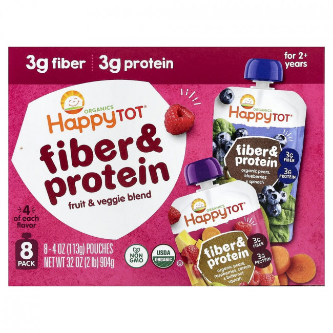 Happy Family Organics, Happy Tot®, клетчатка и белок, для детей от 2 лет, набор из 8 пакетиков по 113 г каждый. Happy Family Organics, Happy Tot®, клетчатка и белок, для детей от 2 лет, набор из 8 пакетиков по 113 г каждый.