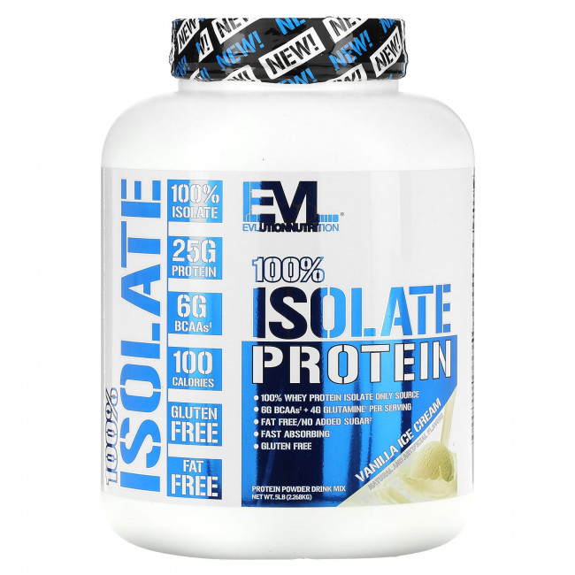 EVLution Nutrition, 100% изолят протеина, ванильное мороженое, 2,268 г (5 фунтов) EVLution Nutrition, 100% изолят протеина, ванильное мороженое, 2,268 г (5 фунтов)