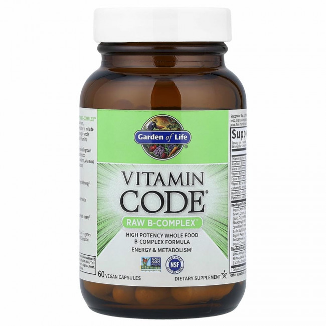 Garden of Life, Vitamin Code, Raw B-Complex, комплекс витаминов группы В, 60 веганских капсул