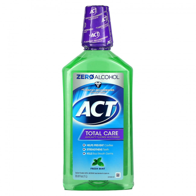 Act, Total Care, ополаскиватель для рта с фторидом, против кариеса, без спирта, свежая мята, 1 л (33,8 жидк. унции) Act, Total Care, ополаскиватель для рта с фторидом, против кариеса, без спирта, свежая мята, 1 л (33,8 жидк. унции)
