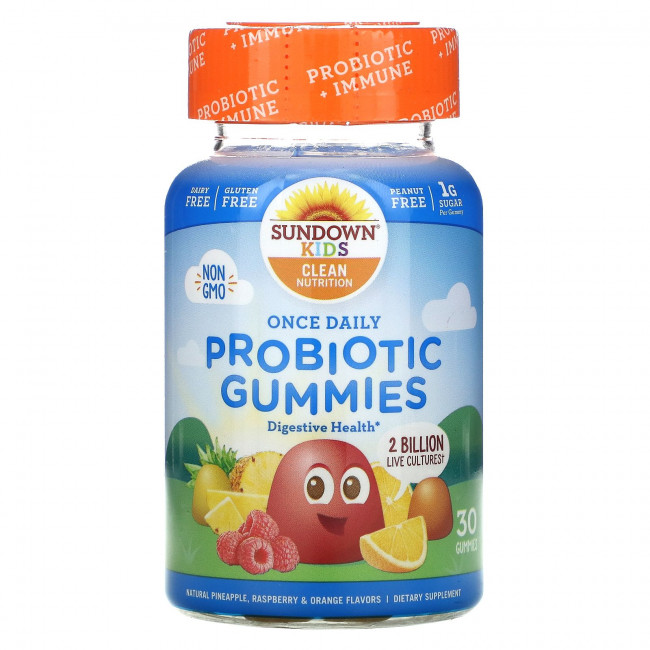Sundown Naturals Kids, Жевательные мармеладки с пробиотиками для детей, натуральный ананас, малина и апельсин, 2 млрд живых культур, 30 жевательных таблеток Sundown Naturals Kids, Жевательные мармеладки с пробиотиками для детей, натуральный ананас, малина и апельсин, 2 млрд живых культур, 30 жевательных таблеток