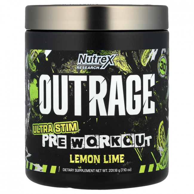 Nutrex Research, Outrage, Ultra Stim Pre Workout, Lemon Lime, 7.1 oz (201.18 g) Nutrex Research, Outrage, Ultra Stim Pre Workout, Lemon Lime, 7.1 oz (201.18 g)
