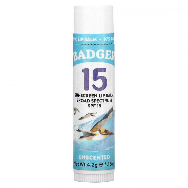 Badger Company, солнцезащитный бальзам для губ, SPF 15, без запаха, 4,2 г (0,15 унции)