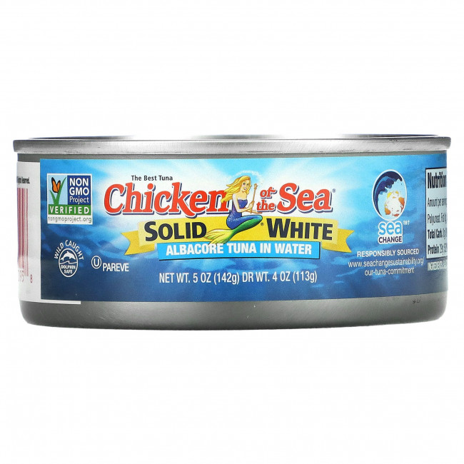 Chicken of the Sea, Solid White, альбакорный тунец в воде, 4 пакетика по 142 г (5 унций) Chicken of the Sea, Solid White, альбакорный тунец в воде, 4 пакетика по 142 г (5 унций)