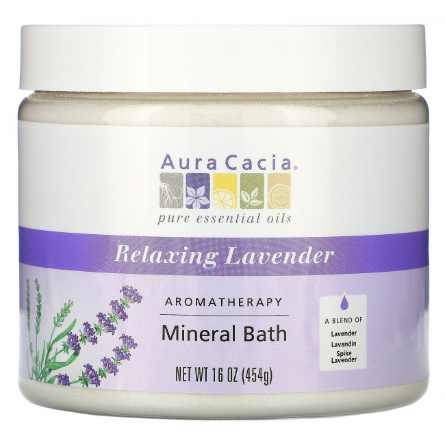 Aura Cacia, Ароматерапевтическое минеральное средство для ванны, расслабляющая лаванда, 16 унций (454 г) Aura Cacia, Ароматерапевтическое минеральное средство для ванны, расслабляющая лаванда, 16 унций (454 г)