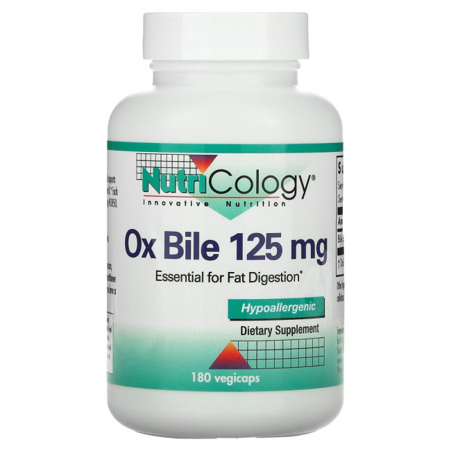 Nutricology, бычья желчь, 125 мг, 180 растительных капсул Nutricology, бычья желчь, 125 мг, 180 растительных капсул
