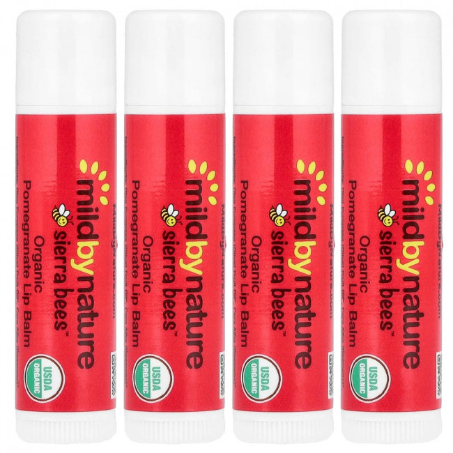Mild By Nature, Sierra Bees™, Органические бальзамы для губ, Гранат, 4 шт., по 4,25 г каждый.