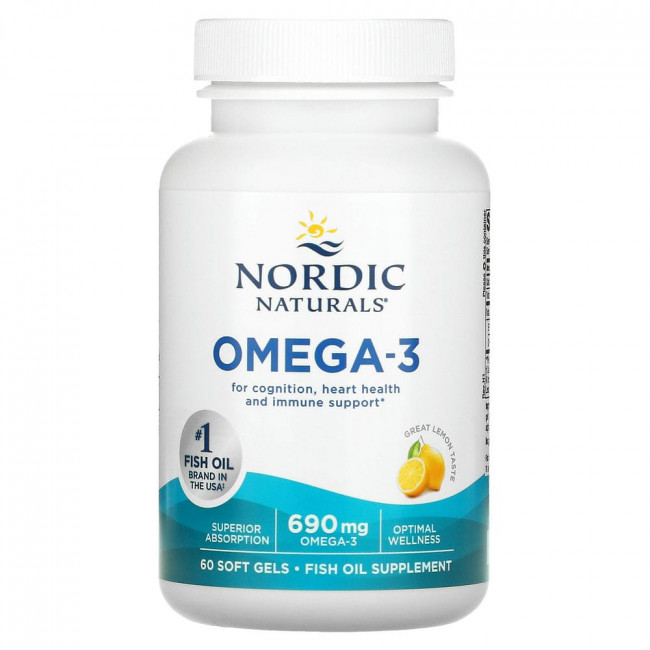 Nordic Naturals, Омега-3, с лимонным вкусом, 345 мг, 60 капсул Nordic Naturals, Омега-3, с лимонным вкусом, 345 мг, 60 капсул