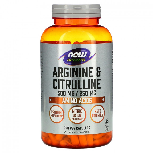 NOW Foods, Sports, аргинин и цитруллин, 240 вегетарианских капсул NOW Foods, Sports, аргинин и цитруллин, 240 вегетарианских капсул
