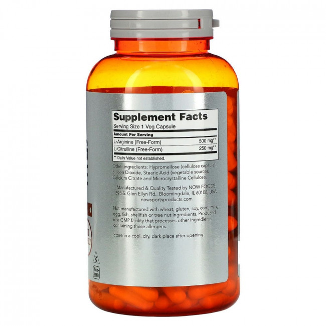 NOW Foods, Sports, аргинин и цитруллин, 240 вегетарианских капсул NOW Foods, Sports, аргинин и цитруллин, 240 вегетарианских капсул
