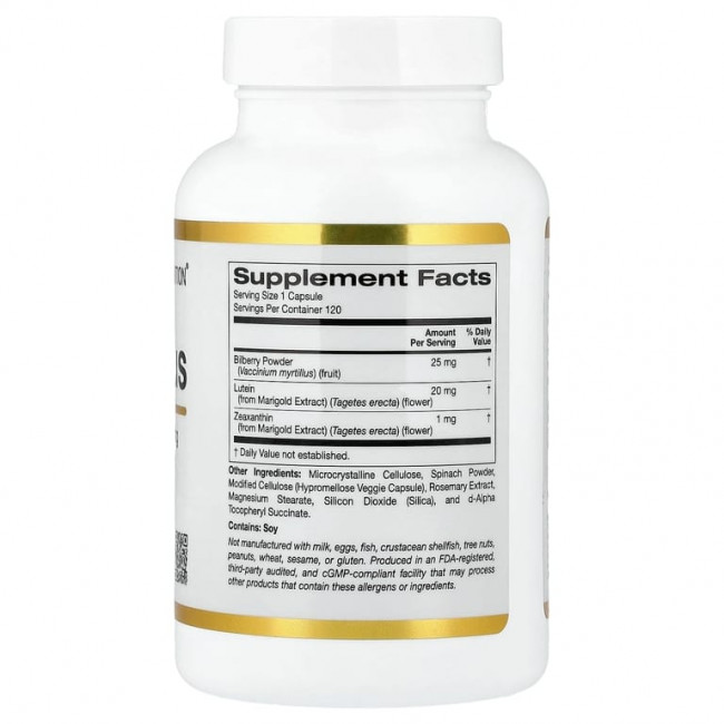 California Gold Nutrition, лютеин плюс, с черничным порошком и зеаксантином, 120 растительных капсул California Gold Nutrition, лютеин плюс, с черничным порошком и зеаксантином, 120 растительных капсул