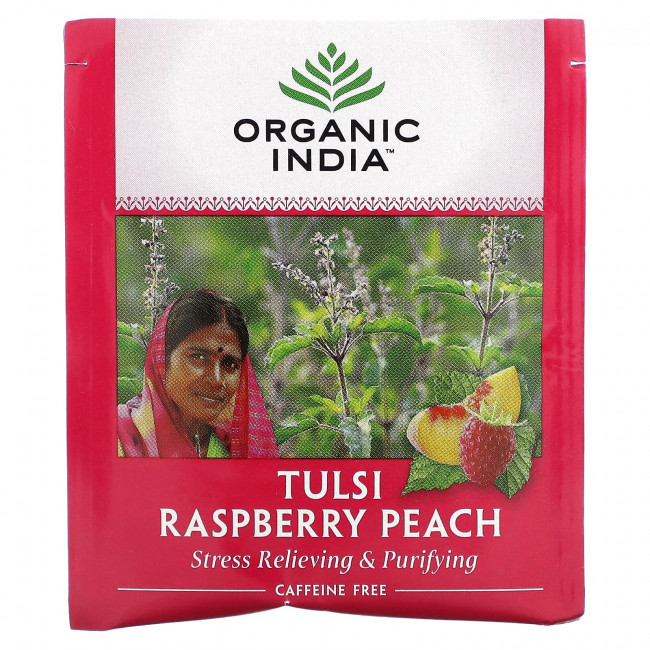 Organic India, Tulsi Raspberry Peach, без кофеина, 18 пакетиков для настоя, 34,2 г (1,21 унции) Organic India, Tulsi Raspberry Peach, без кофеина, 18 пакетиков для настоя, 34,2 г (1,21 унции)