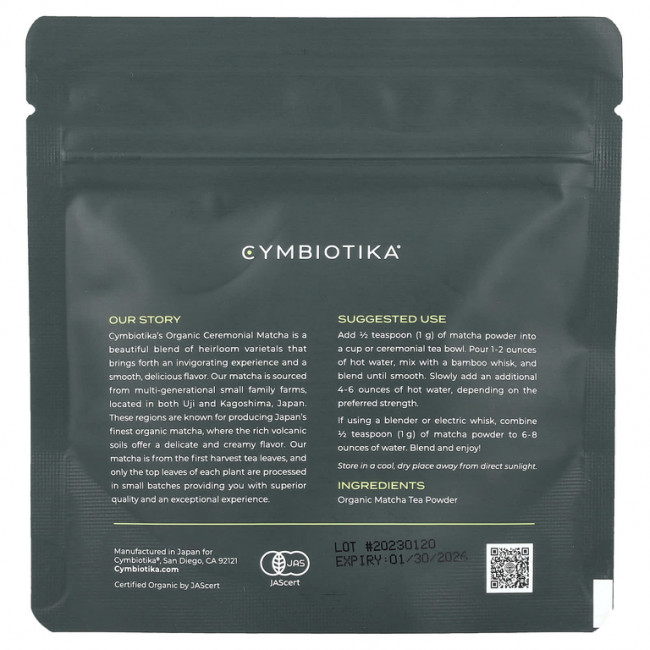 Cymbiotika, Органический матча, 30 г (1,06 унции) Cymbiotika, Органический матча, 30 г (1,06 унции)