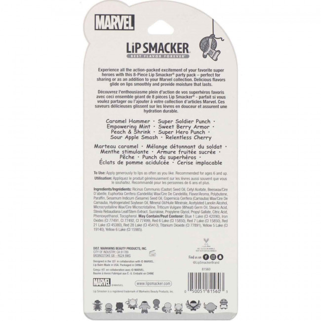 Lip Smacker, Marvel Avengers, набор бальзамов для губ, для вечеринки, 8 штук Lip Smacker, Marvel Avengers, набор бальзамов для губ, для вечеринки, 8 штук