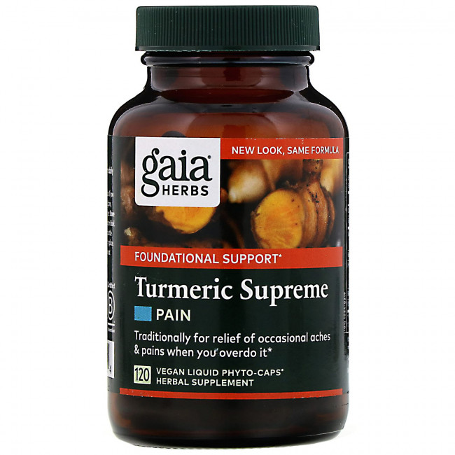 Gaia Herbs, Turmeric Supreme, обезболивающее, 120 веганских жидких фитокапсул Gaia Herbs, Turmeric Supreme, обезболивающее, 120 веганских жидких фитокапсул