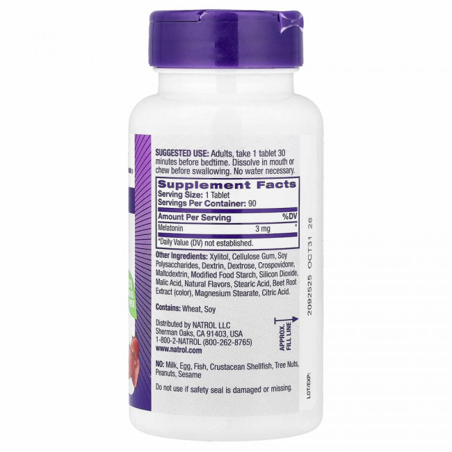 Natrol, Мелатонин, быстрорастворимые, клубника, 3 мг, 90 таблеток