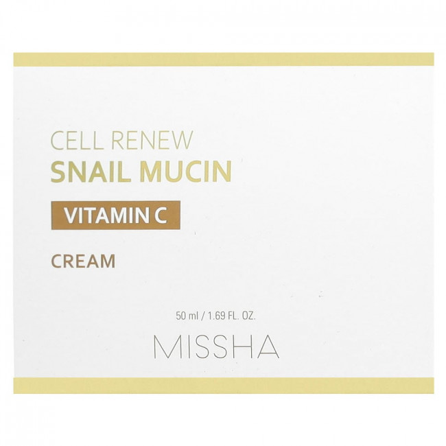 Missha, Cell Renew Snail Mucin, Vitamin C Cream, 1.69 fl oz (50 ml) Missha, Cell Renew Snail Mucin, Vitamin C Cream, 1.69 fl oz (50 ml)