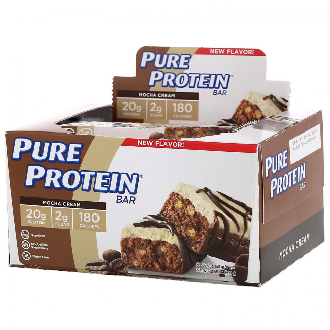 Pure Protein, Батончик с кофейным кремом, 6 батончиков, 50 г (1,76 унций) каждый Pure Protein, Батончик с кофейным кремом, 6 батончиков, 50 г (1,76 унций) каждый