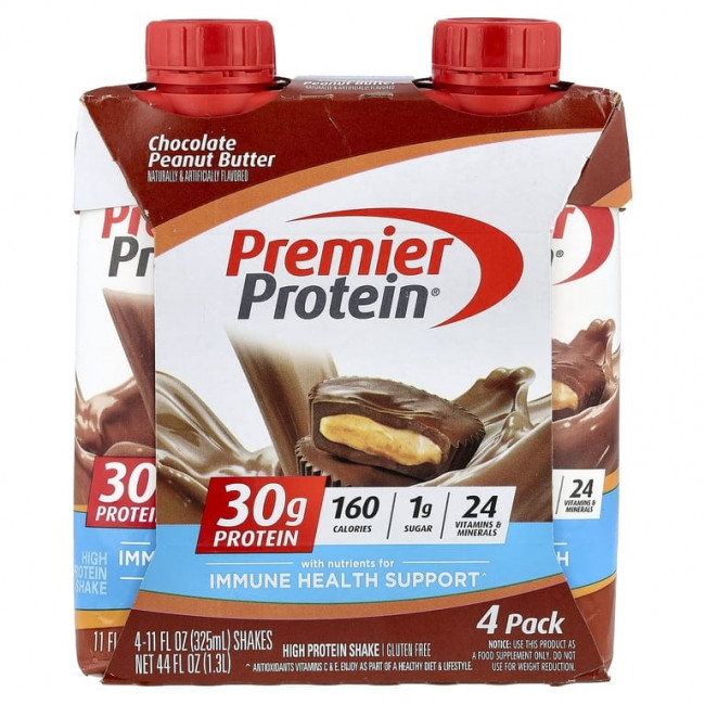 Premier Protein, высокопротеиновый коктейль, шоколад и арахисовая паста, 4 шт. по 325 мл (11 жидк. унций) Premier Protein, высокопротеиновый коктейль, шоколад и арахисовая паста, 4 шт. по 325 мл (11 жидк. унций)