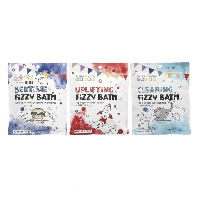 Aura Cacia, набор для ванны с шипучей, для детей, 3 пакетика по 70,9 г (2,5 унции) Aura Cacia, набор для ванны с шипучей, для детей, 3 пакетика по 70,9 г (2,5 унции)