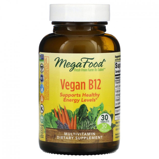 MegaFood, веганский витамин B12, 30 таблеток MegaFood, веганский витамин B12, 30 таблеток