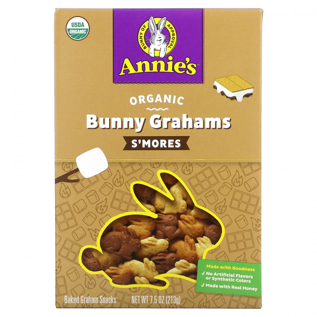 Annie's Homegrown, Органические запеченные снэки с кроликом и грэмом, S'Mores, 213 г (7,5 унции) Annie's Homegrown, Органические запеченные снэки с кроликом и грэмом, S'Mores, 213 г (7,5 унции)