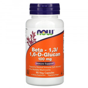 NOW Foods, бета-1,3/1,6-D-глюкан, 100 мг, 90 растительных капсул