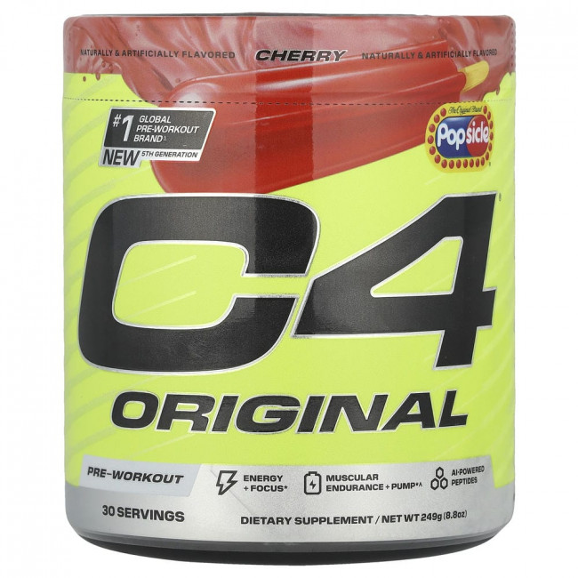 C4 / Cellucor, C4® Original, предтренировочный комплекс, вишневое мороженое Cherry Popsicle®, 249 г (8,8 унций) C4 / Cellucor, C4® Original, предтренировочный комплекс, вишневое мороженое Cherry Popsicle®, 249 г (8,8 унций)