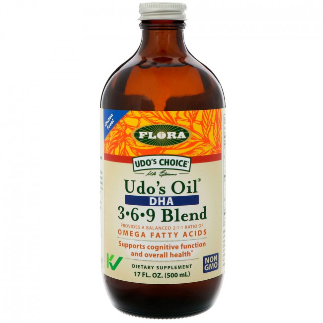 Flora, Udo's Choice, смесь Udo's Oil с ДГК 3-6-9, 500 мл (17 жидких унций) Flora, Udo's Choice, смесь Udo's Oil с ДГК 3-6-9, 500 мл (17 жидких унций)