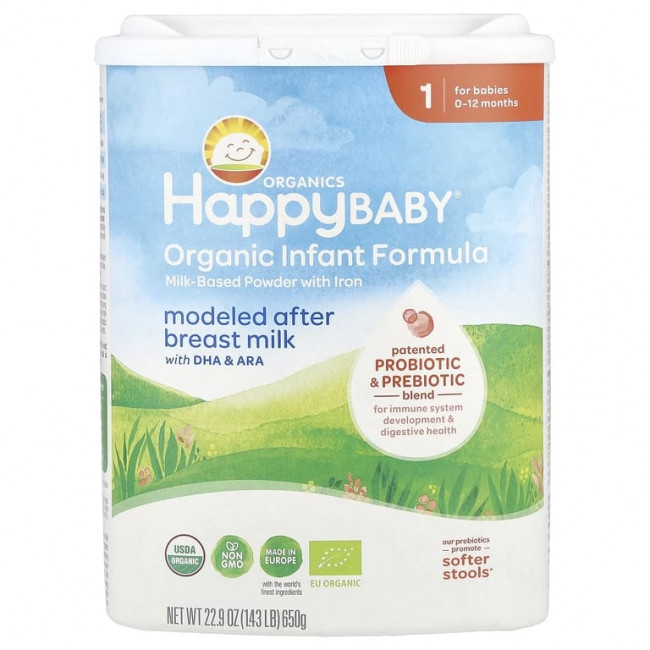Happy Family Organics, Органическая смесь для младенцев, порошок на молочной основе с железом, 0–12 месяцев, 650 г (22,9 унции) Happy Family Organics, Органическая смесь для младенцев, порошок на молочной основе с железом, 0–12 месяцев, 650 г (22,9 унции)