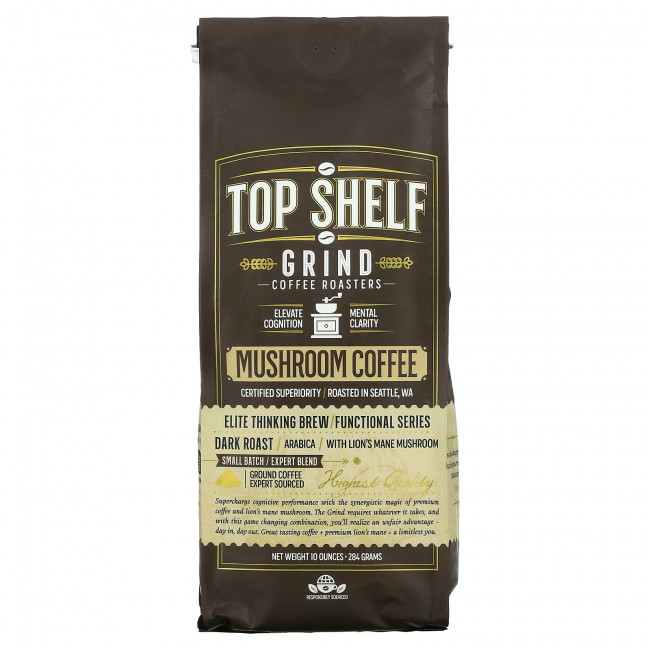 Top Shelf Grind, Кофе с грибами, темная обжарка, молотый кофе, 284 г (10 унций) Top Shelf Grind, Кофе с грибами, темная обжарка, молотый кофе, 284 г (10 унций)