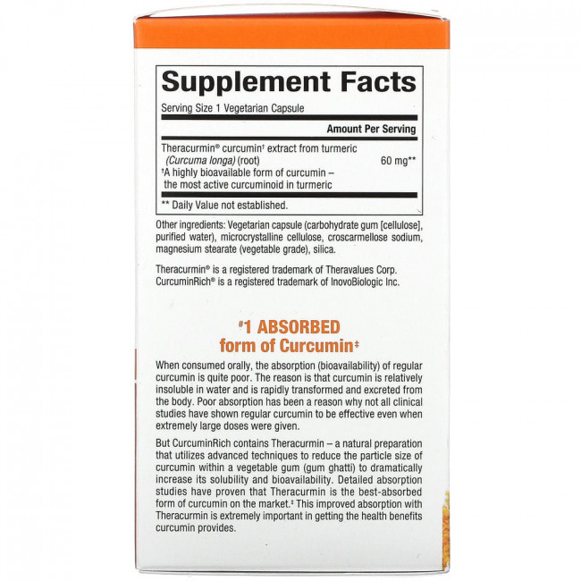 Natural Factors, CurcuminRich, Theracurmin двойной силы, 60 растительных капсул