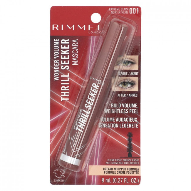 Rimmel London, Wonder'Volume Thrill Seeker Mascara, 001 Extreme Black, 0.27 fl oz (8 ml)