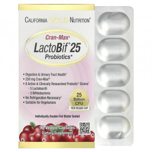 California Gold Nutrition, пробиотики CranMax® LactoBif®, 25 миллиардов КОЕ, 90 вегетарианских капсул