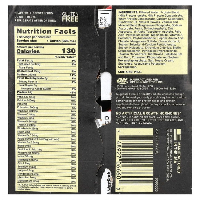 Optimum Nutrition, протеиновый коктейль Gold Standard, со вкусом ванили, 4 упаковки по 325 мл (11 жидк. унций) Optimum Nutrition, протеиновый коктейль Gold Standard, со вкусом ванили, 4 упаковки по 325 мл (11 жидк. унций)