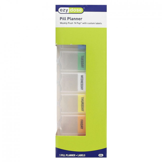 Ezy Dose, Weekly Push 'N Pop Pill Planner with Labels, 2XL, 1 Count