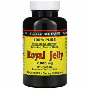 Y.S. Eco Bee Farms, Маточное молочко, 100% чистое, 2000 мг, 75 капсул